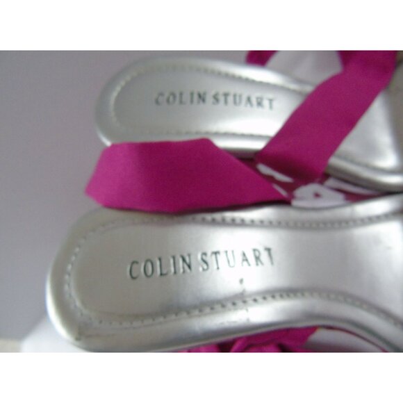 Colin Stuart Pink Silver Platform Shoes Strappy Fabric Kisses Size 5 1/2 M - Picture 3 of 8